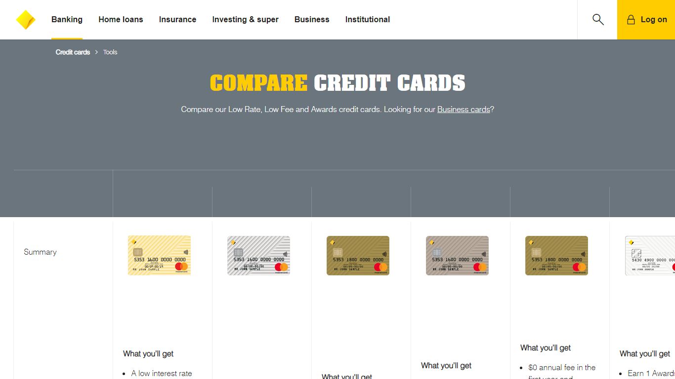 Compare credit cards - credit card comparison - CommBank